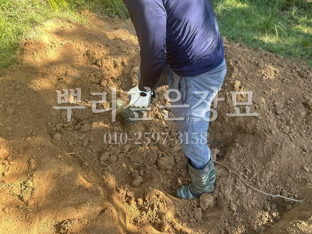묘지이장 인력굴착 작업 사진 · 뿌리깊은장묘